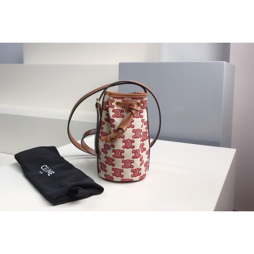 Celine 10H492 Micro Drawstring Bag in textile with triomphe embroidery Vintage Pink