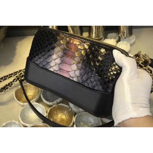 Chanel Gabrielle Original Python Leather Shoulder Bag 17817 Black