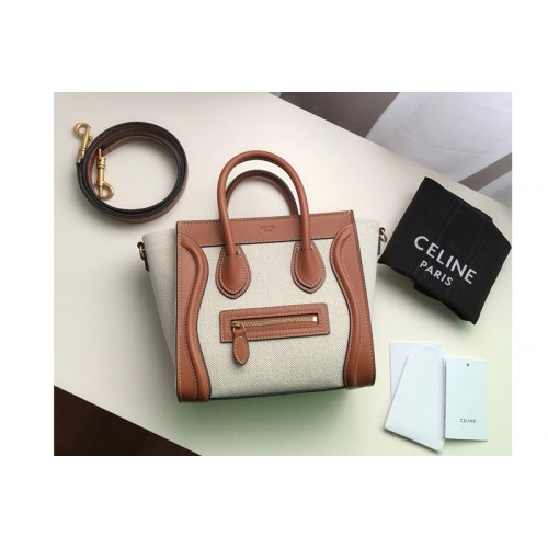 Celine NANO LUGGAGE BAG IN TEXTILE AND NATURAL CALFSKIN