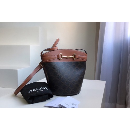 Celine bucket crecy bag in triomphe canvas and Tan calfskin