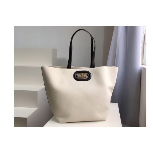 Celine cabas maillon triomphe Bag in White textile and calfskin