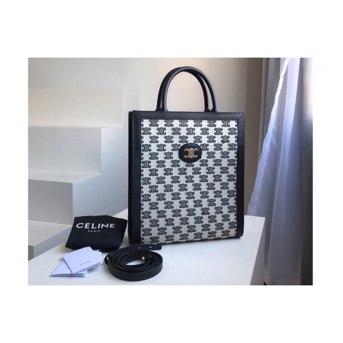 Celine small cabas vertical Bag in textile with triomphe embroidery Black