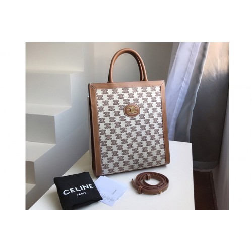 Celine small cabas vertical Bag in textile with triomphe embroidery Brown