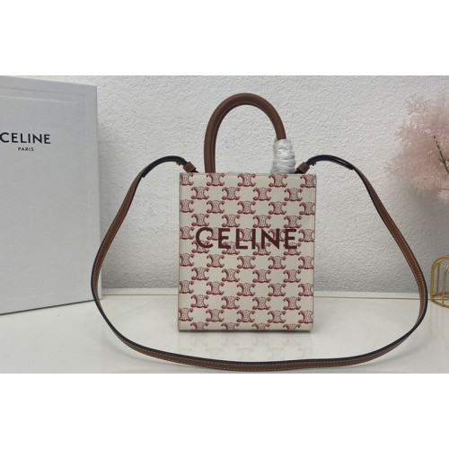 Celine MINI VERTICAL CABAS IN TRIOMPHE CANVAS AND CALFSKIN WITH CELINE PRINT Red