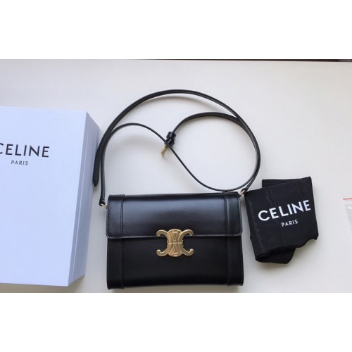 Celine Strap bag triomphe in Black natural calfskin