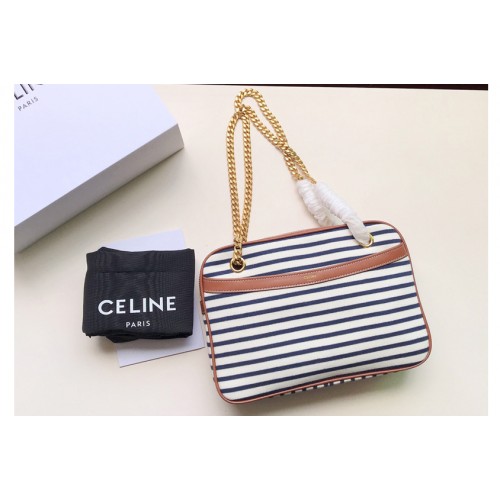 Celine medium patapans bag in Navy Tan Striped textile