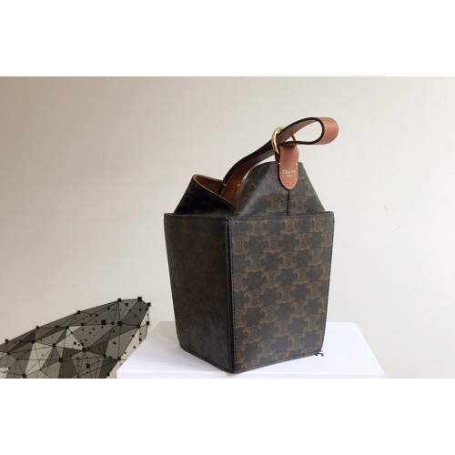 Celine STRAP BOX IN TRIOMPHE CANVAS AND CALFSKIN Tan