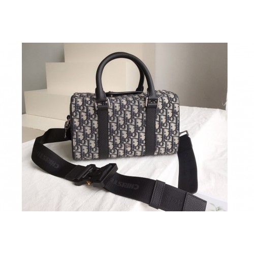 Dior 1ADDU114 Dior Lingot 26 bag in Beige and Black Dior Oblique Jacquard and Black Grained Calfskin