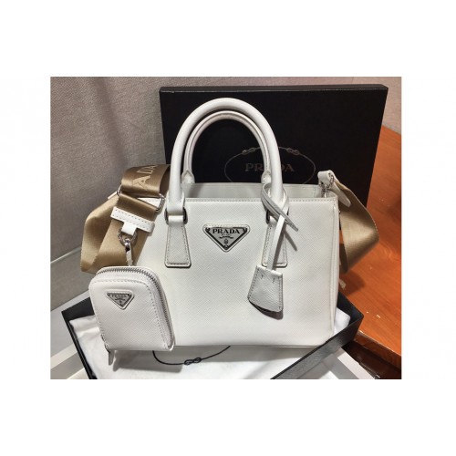 Prada 1BA296 Galleria Small Saffiano Leather Bags in White Saffiano Leather
