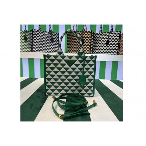 Prada 1BA354 Small Prada Symbole jacquard fabric handbag in Green White