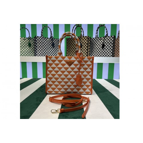 Prada 1BA354 Small Prada Symbole jacquard fabric handbag in Orange White
