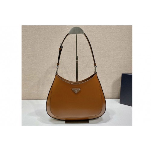 Prada 1BC156 Prada Cleo brushed leather shoulder bag in Brown Leather