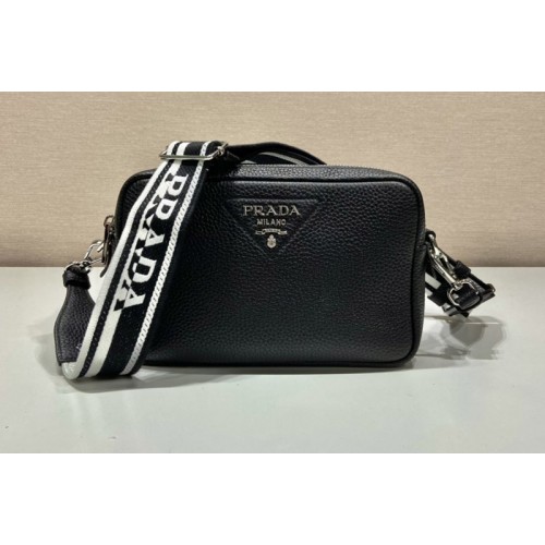 Prada 1BH082 Leather bag with shoulder strap on Black Leather