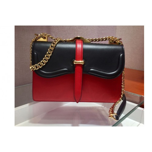 Prada 1BD188 Belle leather shoulder bags Black Red Calf Leather