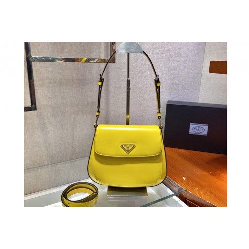 Prada 1BD303 Prada Cleo brushed leather shoulder bag with flap in Yellow brushed leather