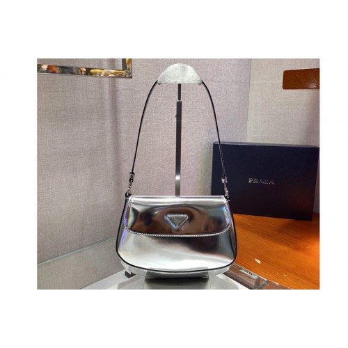 Prada 1BD311 Prada Cleo brushed leather shoulder bag with flap in Silver brushed leather Prada 1BD311 Prada Cleo brushed leather shoulder bag with flap in Silver brushed leather