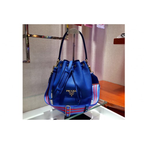 Prada 1BE018 Leather bucket bags Blue Calf leather