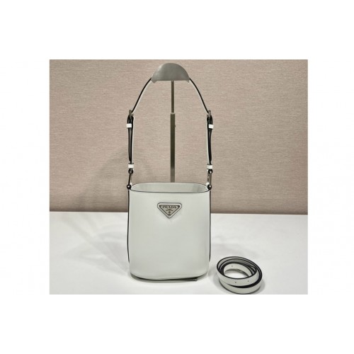 Prada 1BE059 Mini brushed-leather bucket bag in White Leather Prada 1BE059 Mini brushed-leather bucket bag in White Leather