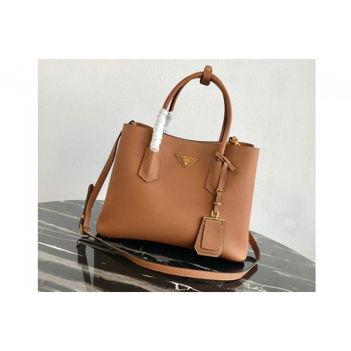 Prada 1BG008 Double Medium Bag in Tan Saffiano leather