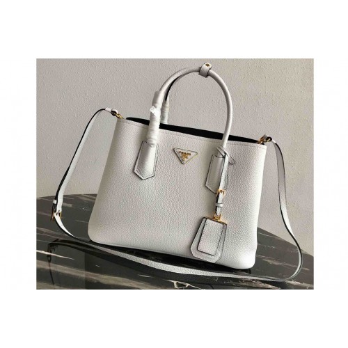 Prada 1BG008 Double Medium Bag in White Saffiano leather