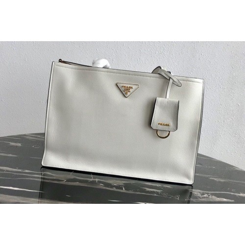 Prada 1BG122 Leather tote Bag in White Calf leather