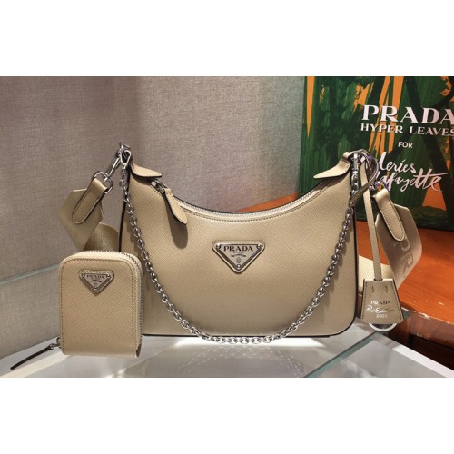 Prada 1BH204 Saffiano leather shoulder bag in Beige Saffiano leather