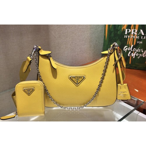 Prada 1BH204 Saffiano leather shoulder bag in Yellow Saffiano leather
