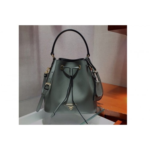 Prada 1BE032 Saffiano Leather Bucket Bag in Gray Saffiano leather