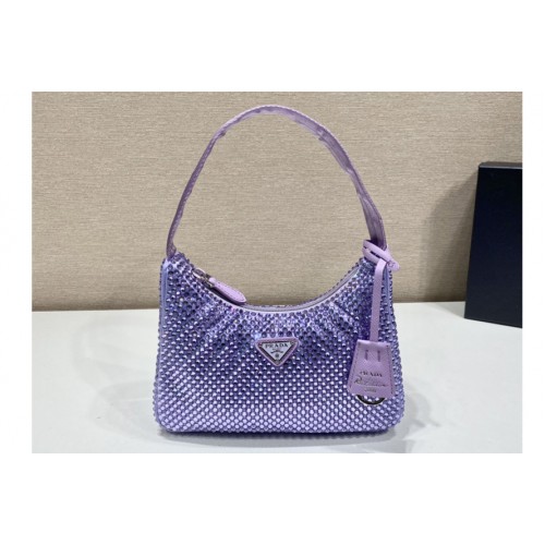 Prada 1NE515 Satin mini-bag with artificial crystals in Purple Fabric