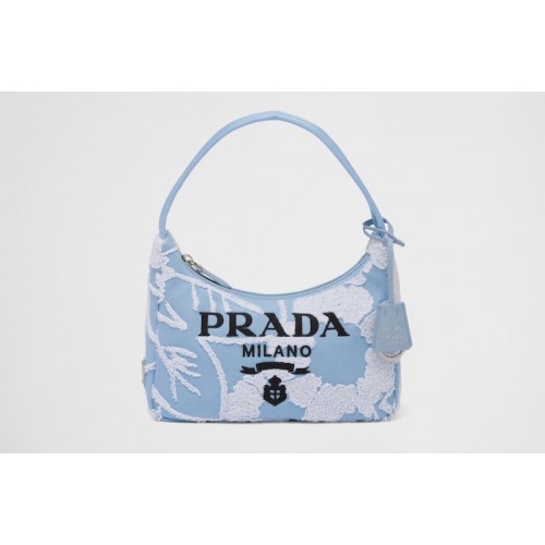 Prada 1NE515 Re-Edition 2000 embroidered drill mini bag in Sky Blue White Fabric