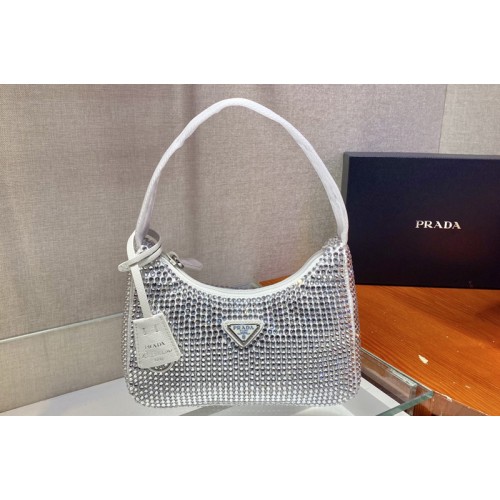 Prada 1NE515 Satin mini-bag with artificial crystals in White Fabric