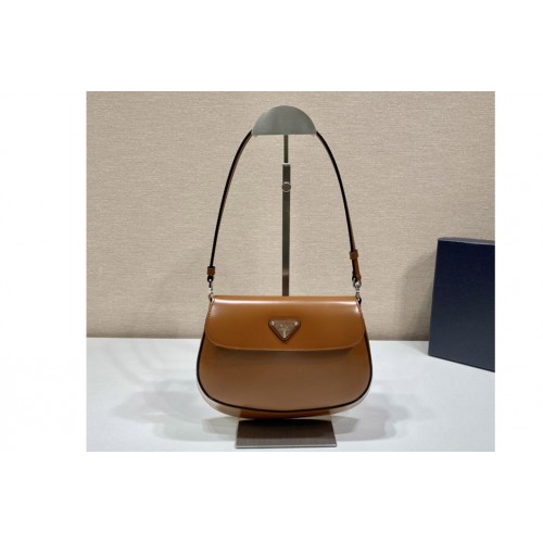 Prada 1BD311 Prada Cleo brushed leather shoulder bag with flap in Red Leather