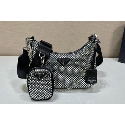 Prada 1BH204 Prada Re-Edition 2005 Re-Nylon bag with artificial crystals On Black Nylon Prada 1BH204 Prada Re-Edition 2005 Re-Nylon bag with artificial crystals On Black Nylon