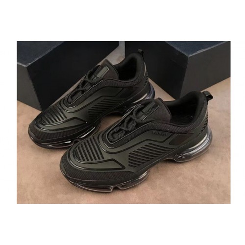 Mens Prada Mesh and Neoprene Sneakers Black Leather
