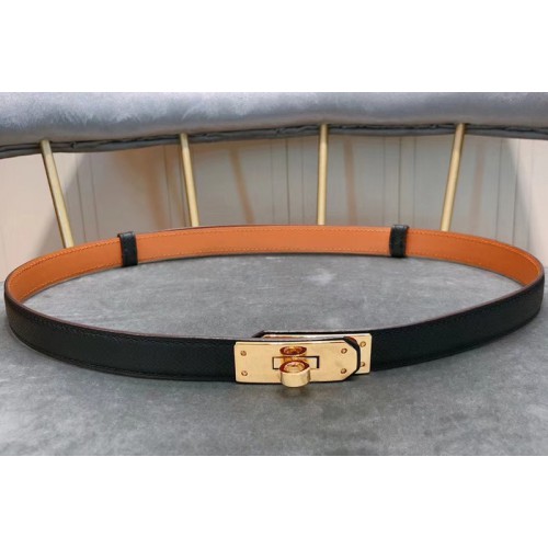 Womens Hermes 17mm Kelly Buckle Leather belts in Black Epsom calfskin Leather