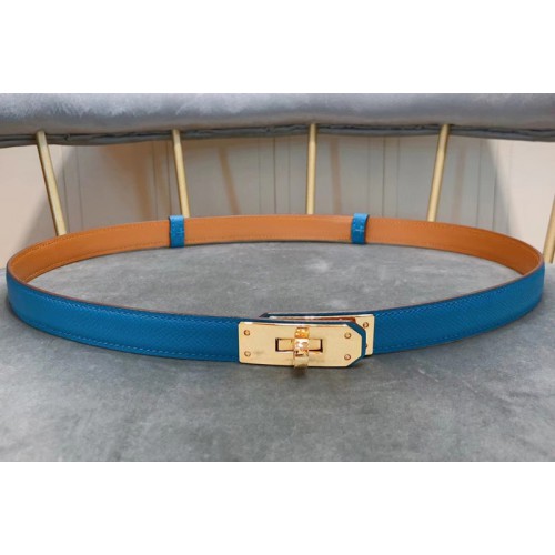 Womens Hermes 17mm Gold Kelly Buckle Leather belts in Blue Epsom Leather