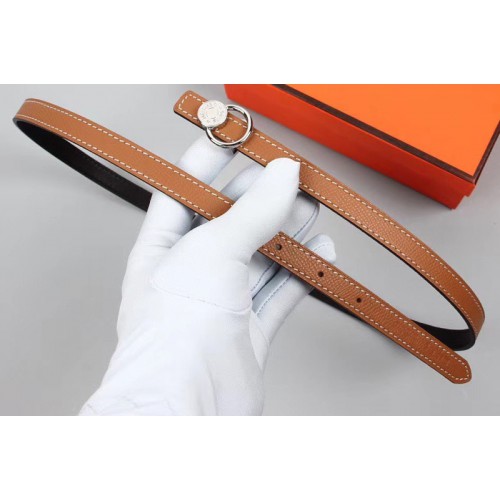 Womens Hermes 15mm Mini Laquee Reversible belt Gold Buckle in Brown Black Epsom Leather