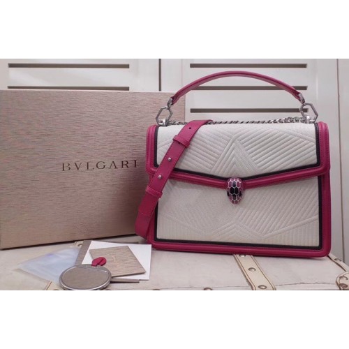 Bvlgari Serpenti Forever Serpenti Diamond Blast Top Handle Bags White Red Quilted Nappa Leather