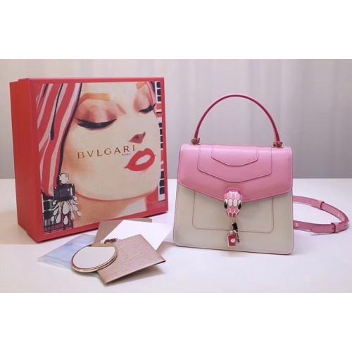Bvlgari Serpenti Forever Crossbody Bags Pink White Calf Leather
