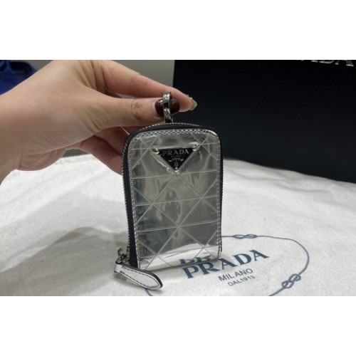Prada 2TL441 Brushed leather pouch in Silver Leather