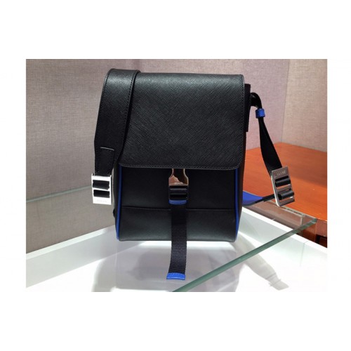 Prada 2VD019 Saffiano Leather Cross-Body Bag in Black Blue Saffiano Leather