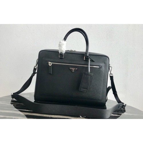 Prada 2VE016 Saffiano Leather Briefcase Bag in Black Saffiano leather