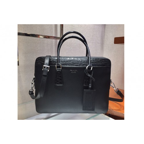 Prada 2VE368D Saffiano Leather Work Bag in Black Leather