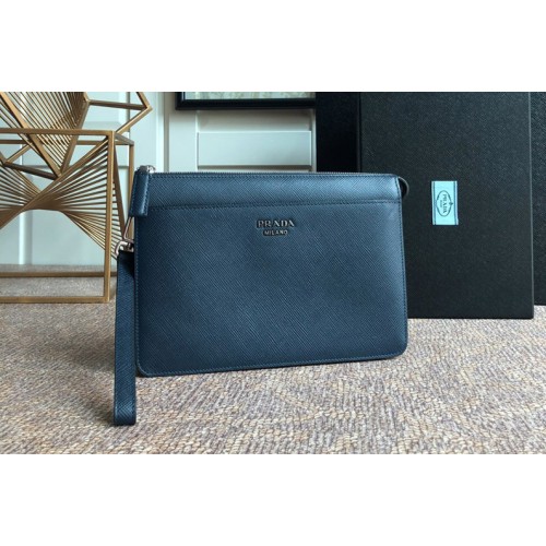 Prada 2VF019 Prada Saffiano Leather Pouch in Blue Leather Prada 2VF019 Prada Saffiano Leather Pouch in Blue Leather