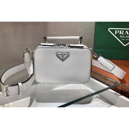 Prada 2VH070 Brique Saffiano Leather Cross-Body Bag in White Saffiano leather