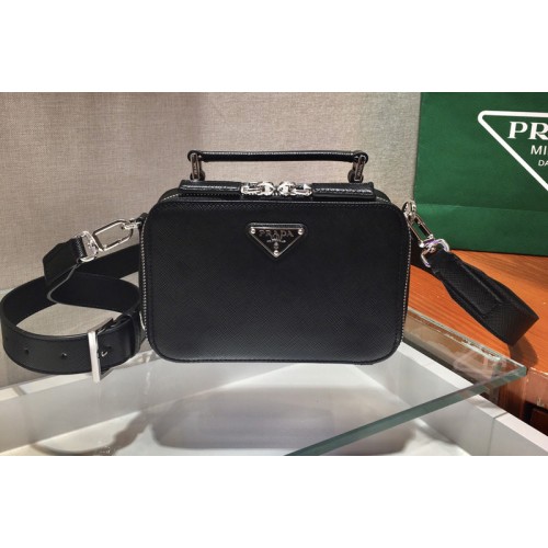 Prada 2VH070 Brique Saffiano Leather Cross-Body Bag in Black Saffiano leather Prada 2VH070 Brique Saffiano Leather Cross-Body Bag in Black Saffiano leather