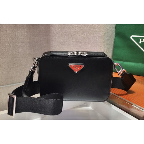 Prada 2VH070 Brique Saffiano Leather Cross-Body Bag in Black Saffiano leather