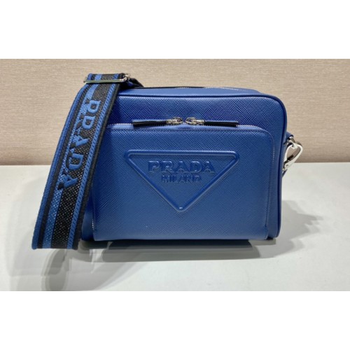 Prada 2VH152 Saffiano leather shoulder bag in Blue Leather