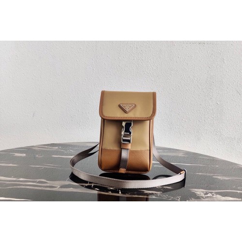 Prada 2ZH109 Nylon and Saffiano Leather Smartphone Case in Beige Brown Nylon Leather