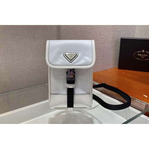 Prada 2ZH109 Nylon and Saffiano Leather Smartphone Case in White Nylon